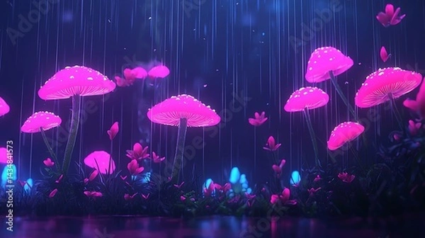 Obraz Neon Mushrooms Rain Forest