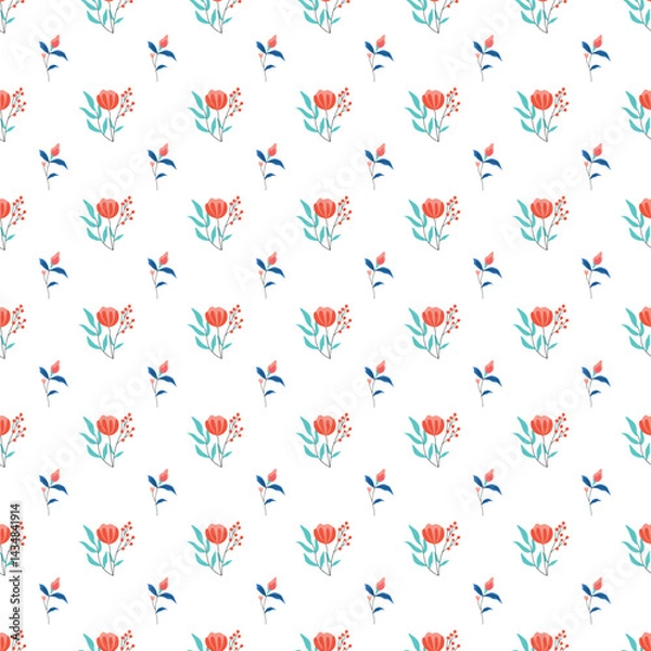 Fototapeta Seamless Modern Floral Pattern With Bright Colors and Elegant Design