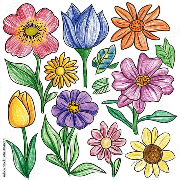 Fototapeta seamless pattern with colorful flowers