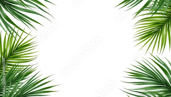 Fototapeta Vibrant tropical leaves frame an empty space.