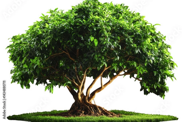 Fototapeta Realistic tree with lush green leaves stands prominently, showcasing its vibrant foliage and sturdy trunk. This natural beauty evokes sense of tranquility and connection to nature