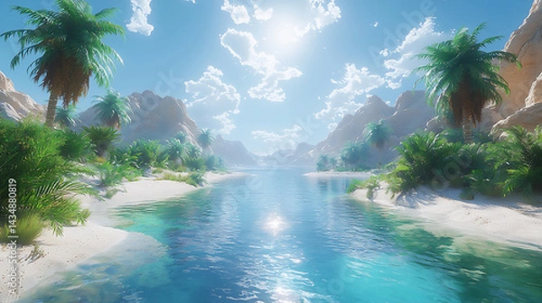 Obraz desert oasis by the sea,