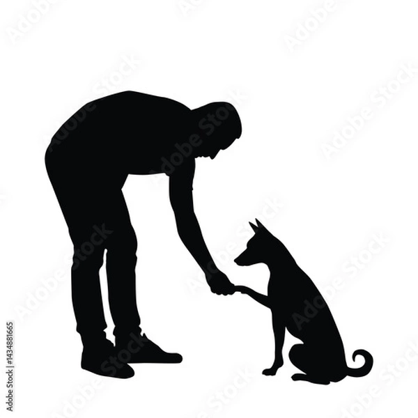 Fototapeta Silhouette of an interaction pose between a man and his dog