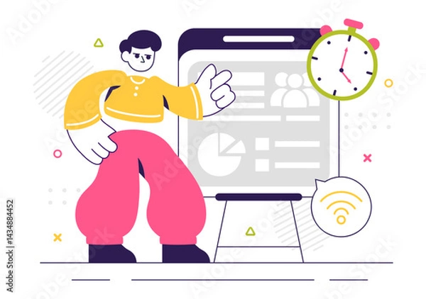 Fototapeta ERP Enterprise Resource Planning System Vector Illustration featuring Business Integration, Productivity Improvement, and Company Enhancement