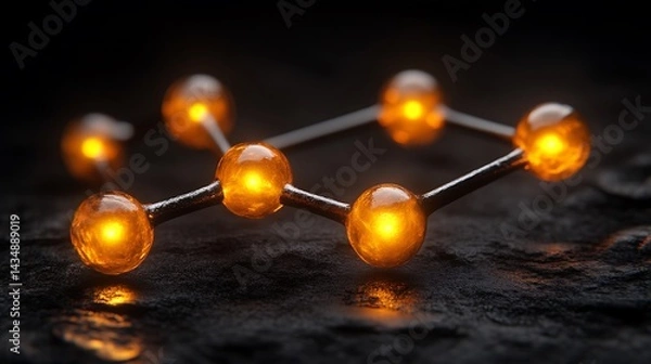 Fototapeta Glowing Molecular Structure on Dark Surface