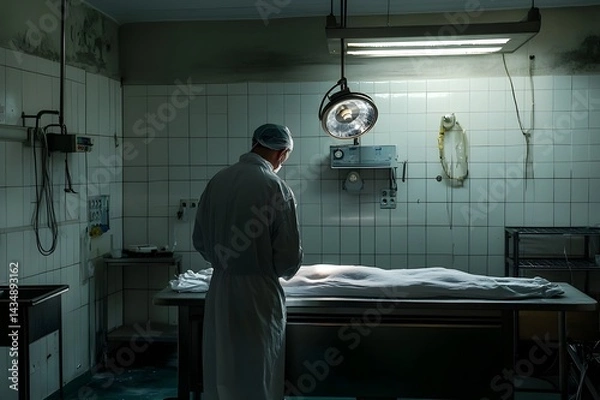 Fototapeta The process is silent, orderly with every injection, every stitch, carried out by the embalmer with full concentration and empathy. Here, between the stiff body and the departed soul, humanity lives