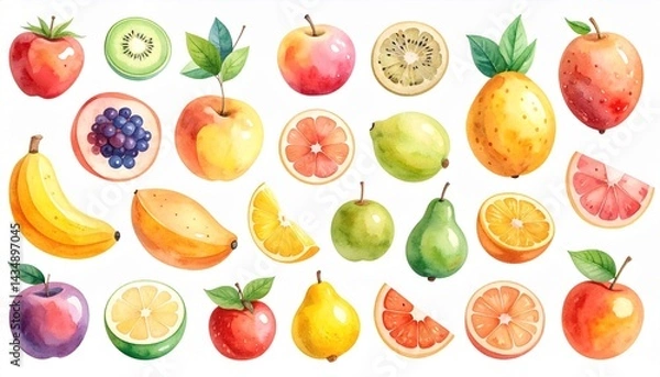 Fototapeta 淡い色味の果物のイラスト