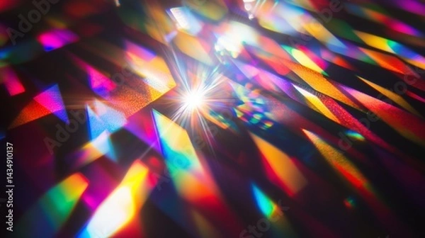 Fototapeta Brilliant prism light refraction with abstract rainbow beams, ideal for sf, digital concepts, visual design, tech or art backgrounds.
