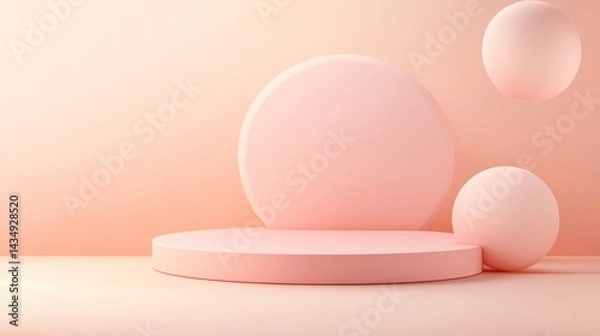Obraz Pastel pink geometric display podiums and spheres.