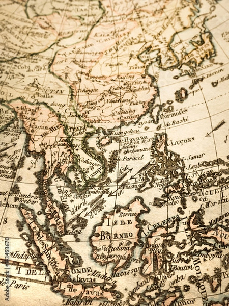 Fototapeta アンティークの世界地図　東南アジア