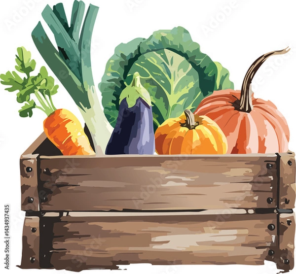 Fototapeta vegetables on a wooden board  A wooden trough with vegetables
