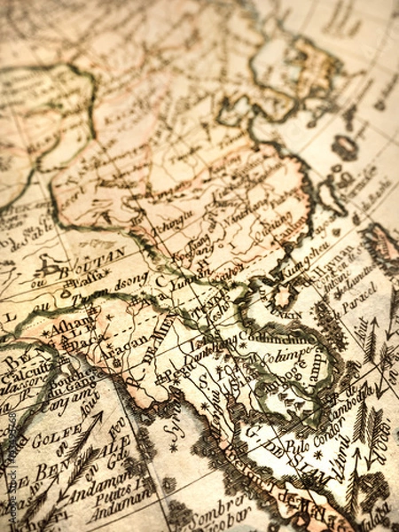 Fototapeta アンティークの世界地図　インドシナ半島