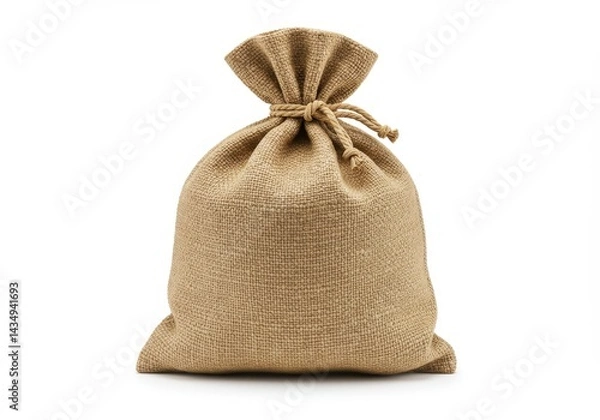 Fototapeta Burlap sack with tie isolate on white background