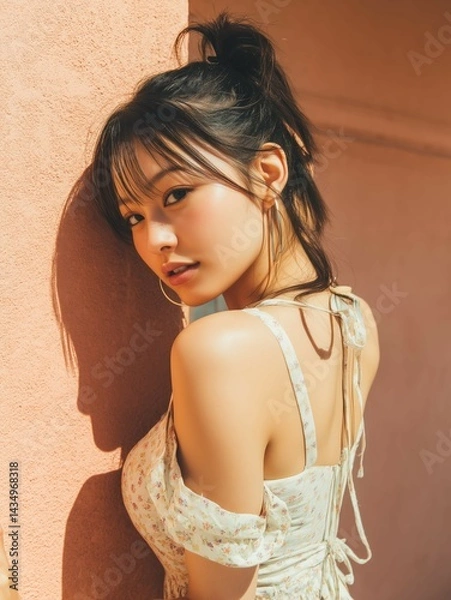 Obraz 壁に寄りかかる美女のポートレート