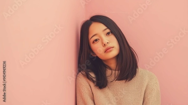 Obraz 壁に寄りかかる美女のポートレート