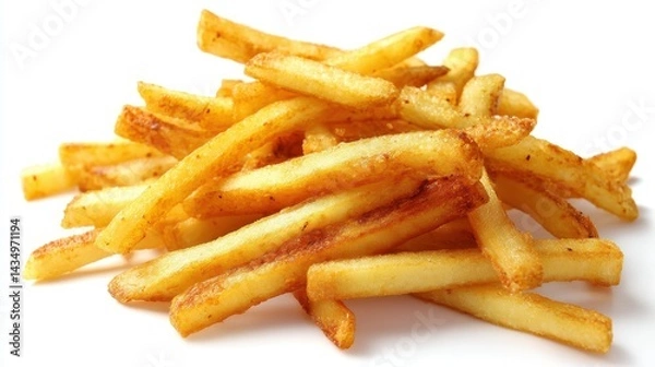 Fototapeta High Quality Close Up Shot of Crispy French Fries And Potato Fry Isolated On Clean White Background.