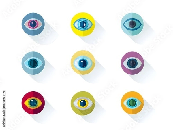 Fototapeta Colorful Flat Design Eye Icons: A Vibrant Visual Collection