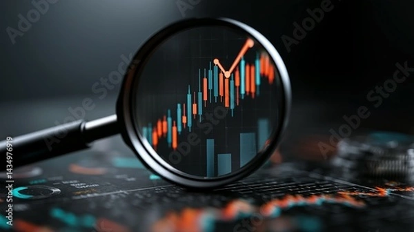 Fototapeta Financial data analysis through a magnifying glass.