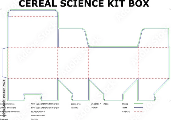 Fototapeta Cereal Box Die Cut Template Layout For Packaging Design And Presentation With Dimensions