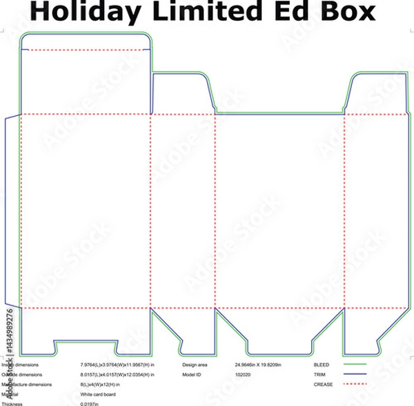Obraz Die Cut Template Layout For Cardboard Box Packaging Design With Dimensions