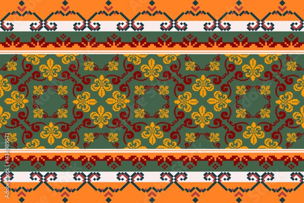 Fototapeta Tribal indian seamless pattern. Color mexican, aztec and maya ornament, ethnic stylish fabric geometric print wallpaper texture vector set. Unique folk, national culture collection
