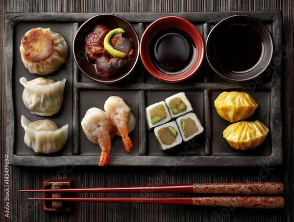 Fototapeta Dim sum tray created with Generative AI Technology, ai, generative