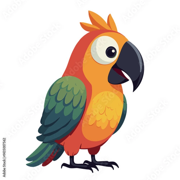 Obraz Cute cartoon parrot illustration on transparent background with playful mood and bright colors