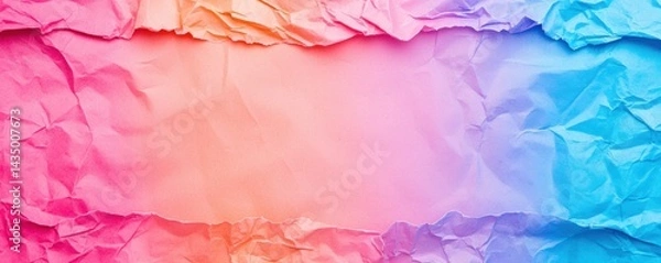 Fototapeta A vibrant, crumpled paper background featuring a gradient of pink and blue hues, creating a textured and visually appealing design.