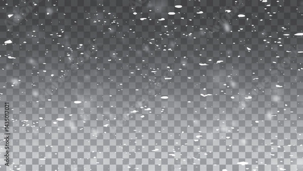 Fototapeta Snow fall vector background overlay isolated on transparent.   