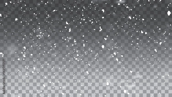 Fototapeta Snow fall vector background overlay isolated on transparent.   