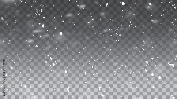 Fototapeta Snow fall vector background overlay isolated on transparent.   