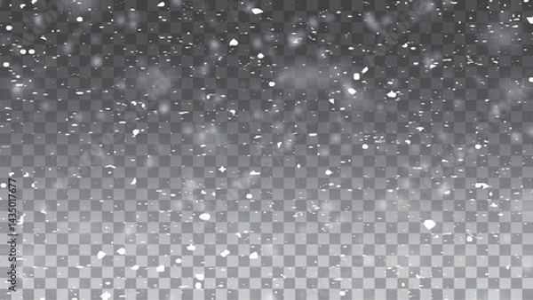 Obraz Realistic vector falling snow fall overlay. Shining snowflakes background