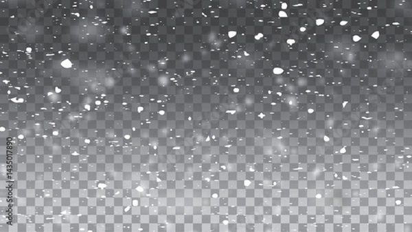Obraz Motion blur effect of falling snow on transparent background. Christmas snowy dust for your design. Abstract white lights. Vector illustration.