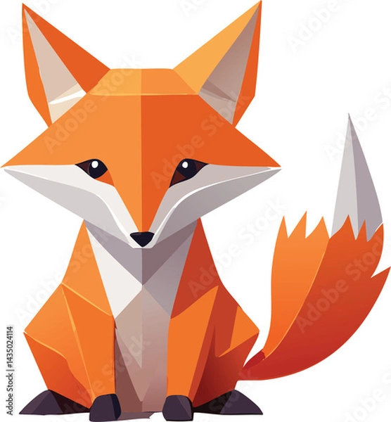 Fototapeta an adorable orange origami fox , minimal illustration style