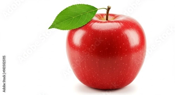 Obraz Red apple, with leaf, isolated, white background, hyper-realistic
