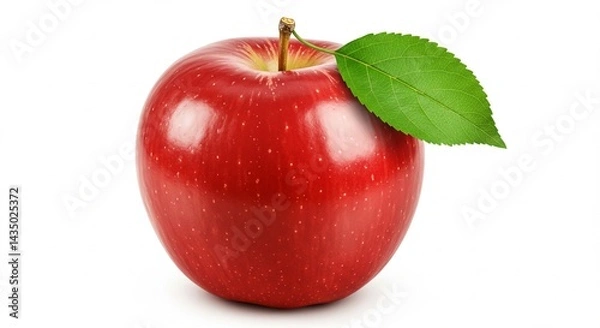 Obraz Red apple, with leaf, isolated, white background, hyper-realistic
