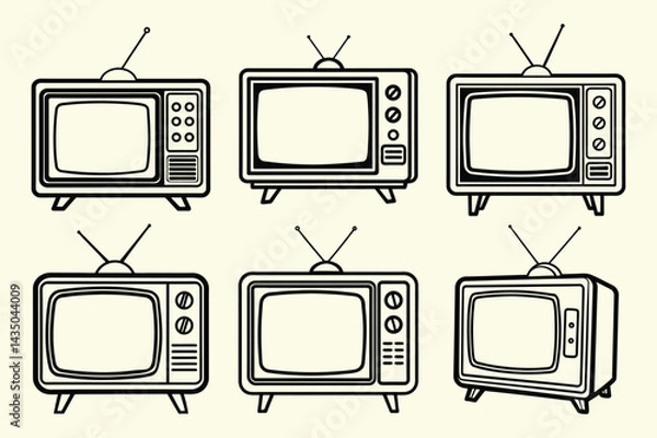 Obraz Set of television line art vector icon illustration on white background