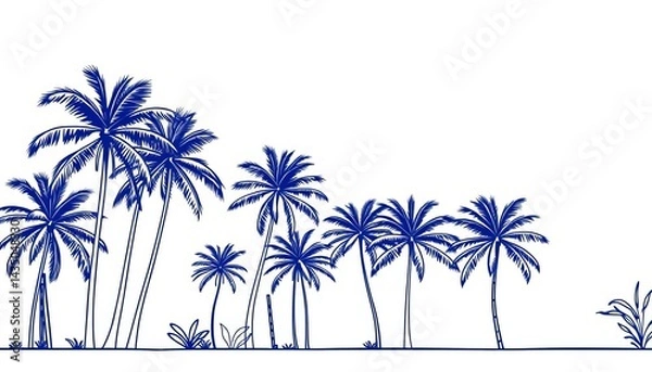 Fototapeta Minimalist line drawing of tropical trees, side view, for architecture & landscape design, design, line