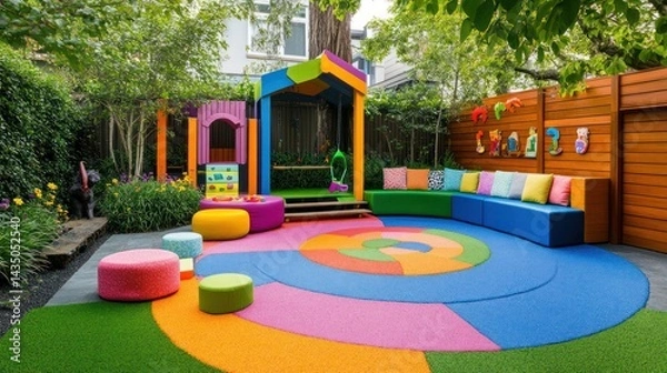 Fototapeta A vibrant and colorful children's play area with a colorful circular play surface.