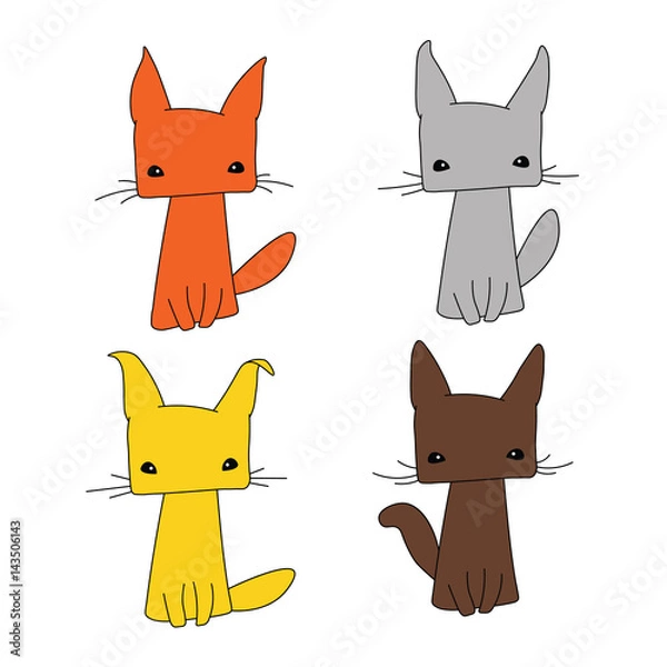 Obraz Set of four flat icons colorful cat.

