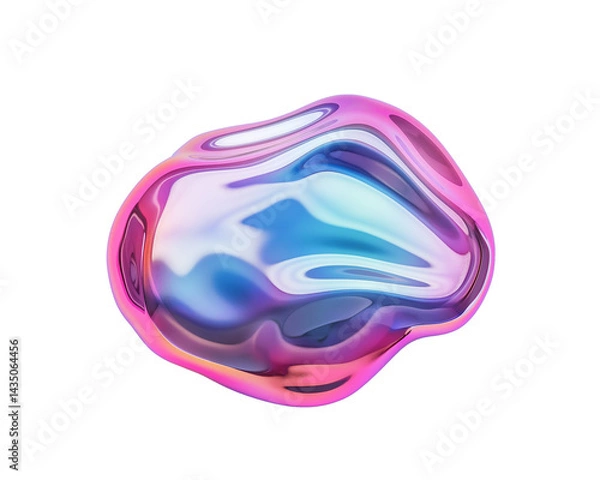 Fototapeta Iridescent blob shape, fluid style, isolated on white