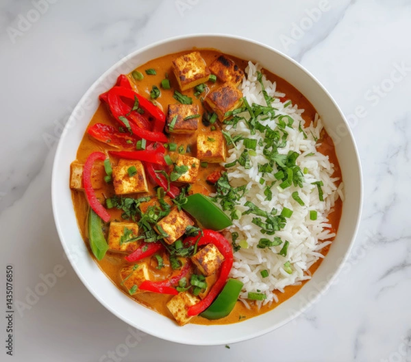 Fototapeta creamy thick saucy paneer tikka masala with rice created with Generative AI Technology, ai, generative