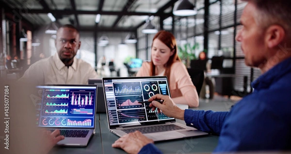 Fototapeta Multiracial Data Analyst Predictive Virtual Meeting