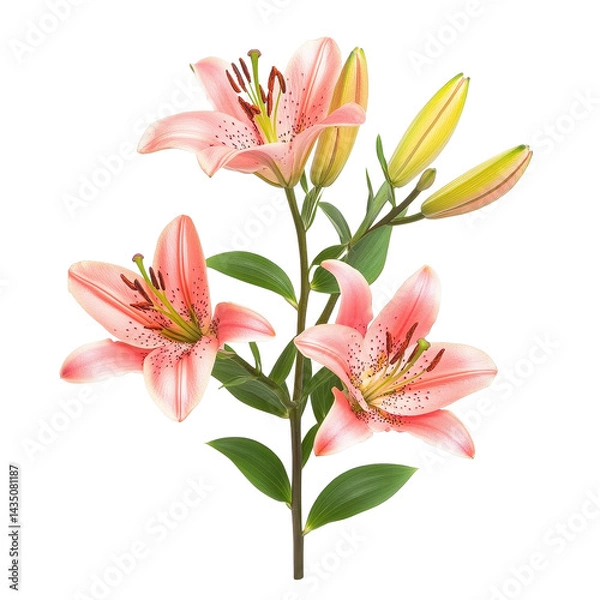 Fototapeta Beautiful pink lilies bouquet isolated on a Transparent background showcasing vibrant petals and delicate features, lilies flower isolated on PNG background
