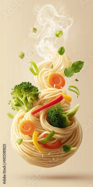 Fototapeta healthy noodles with colorful vegetables created with Generative AI Technology, ai, generative