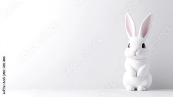 Obraz Cute white rabbit figurine against a plain white background