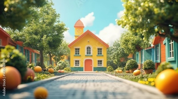 Obraz Pumpkin garden in the village, 3d rendering.