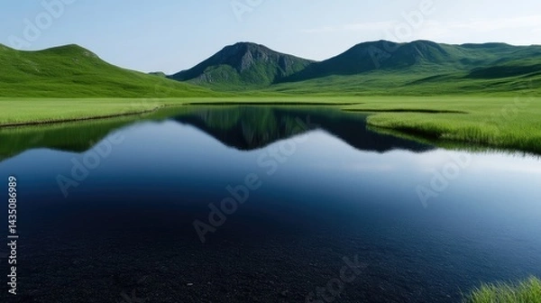 Obraz Serene mountain lake reflecting lush greenery