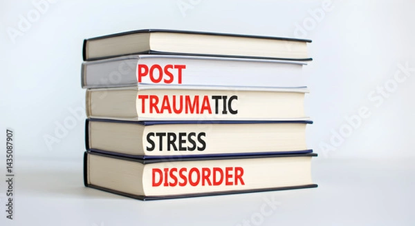 Fototapeta Stack of Educational Books with Post Traumatic Stress Disorder Text