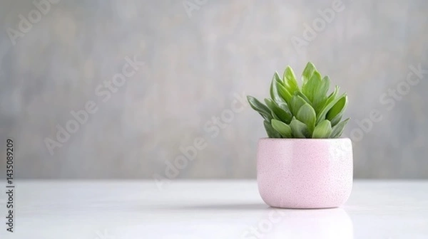 Obraz Small succulent plant in a pink pot on a white surface